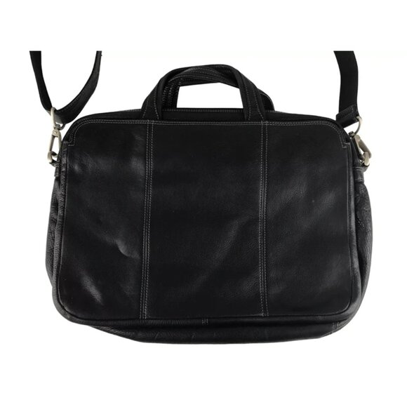 El Portal Unisex Black‎ Leather Inner Pockets Top Handle Briefcase Document Case - Picture 7 of 10